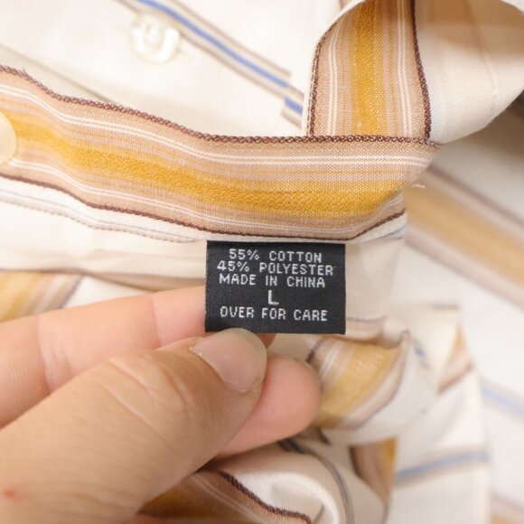 Bam Jeans Mens Large Button Up Shirt Striped Beige Orange Classiccore Gorp Norm - Picture 10 of 11